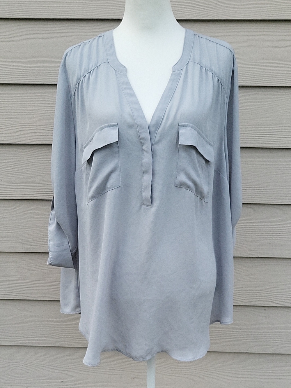 Torrid Harper Georgette Blouse Size 2X Gray 3/4 Sleeve Tunic Top Pockets